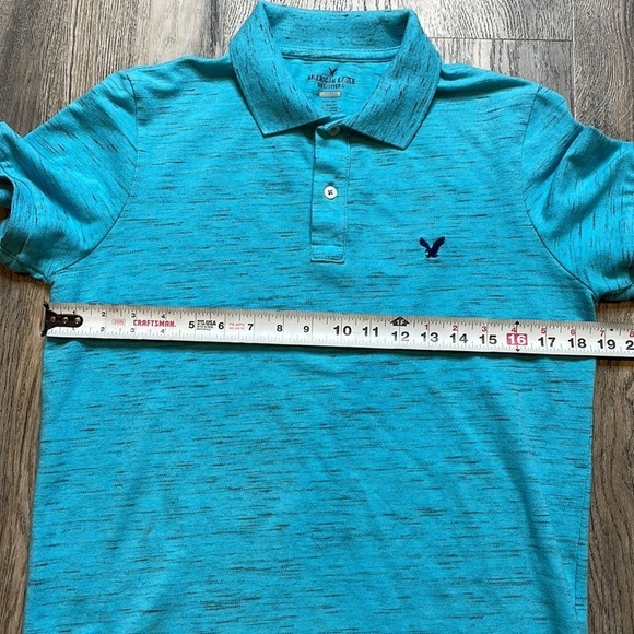 American Eagle Outfitters Mens Core Flex Teal Blue Short Sleeve Polo Tee, size S - Picture 6 of 9